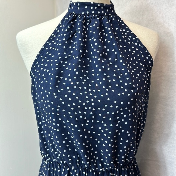 Pretty Garden navy polkadot halter sundress M - Picture 2 of 10